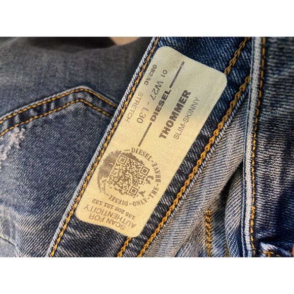DIESEL "thommer" Slim-Skinny Jeans W27 L30 Distressed Luxury Denim - Picture 7 of 8